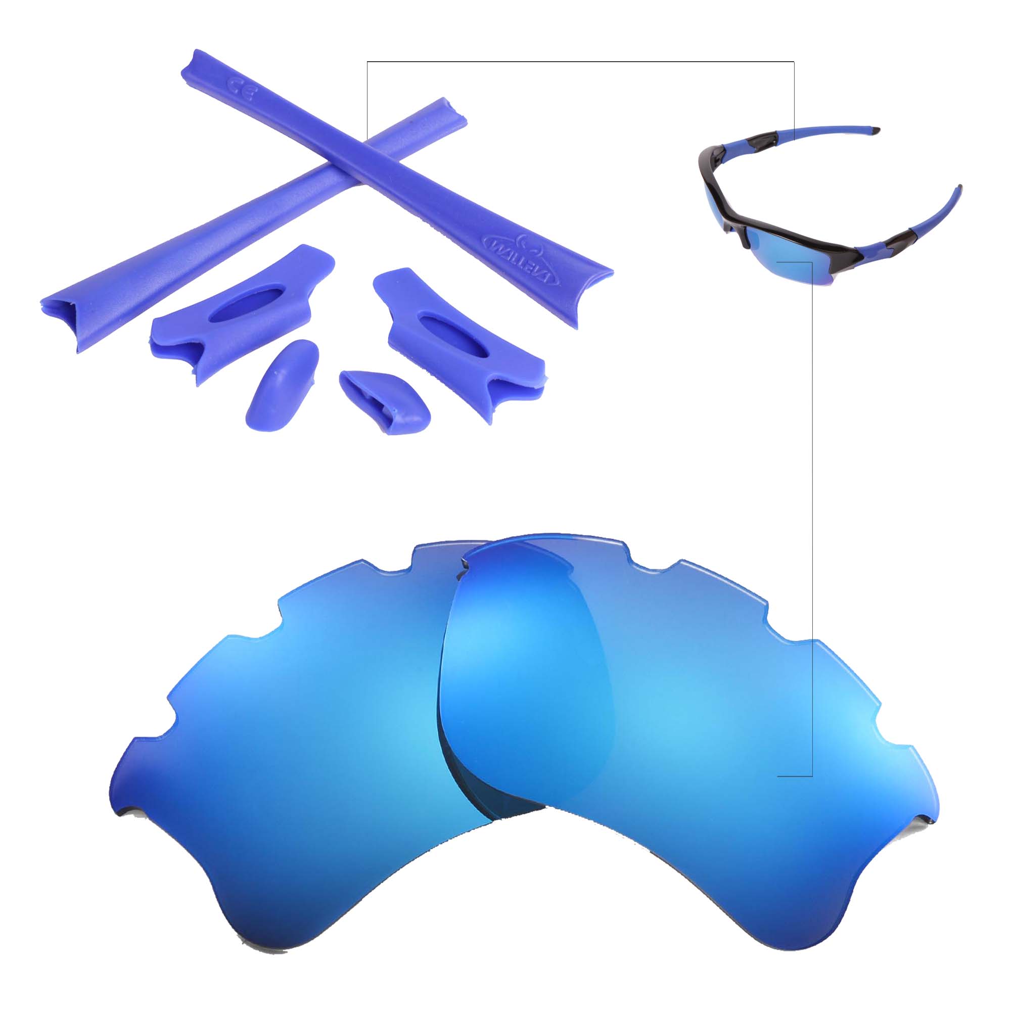 WL Polarized Ice Blue Vented Lenses And Rubber Kit For Oakley Flak